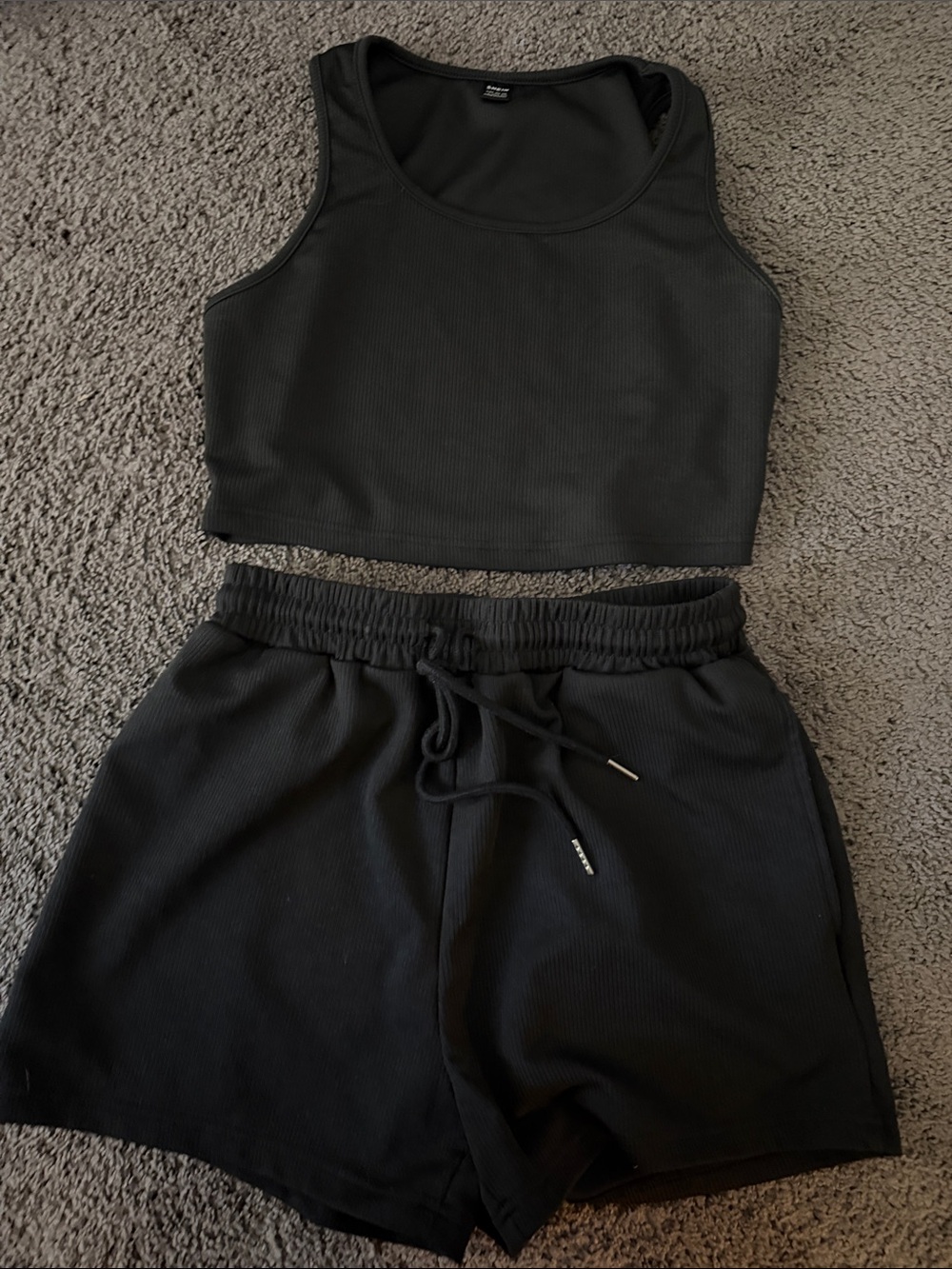 SHEIN Black Ribbed Tank & Shorts Lounge Set